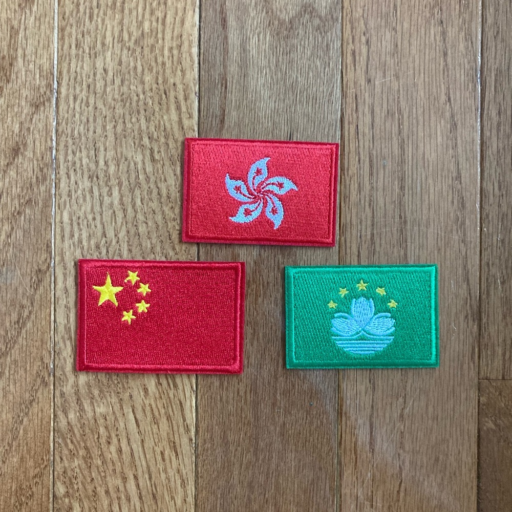 Macau, Hong Kong, and China Flag Iron-On Badges